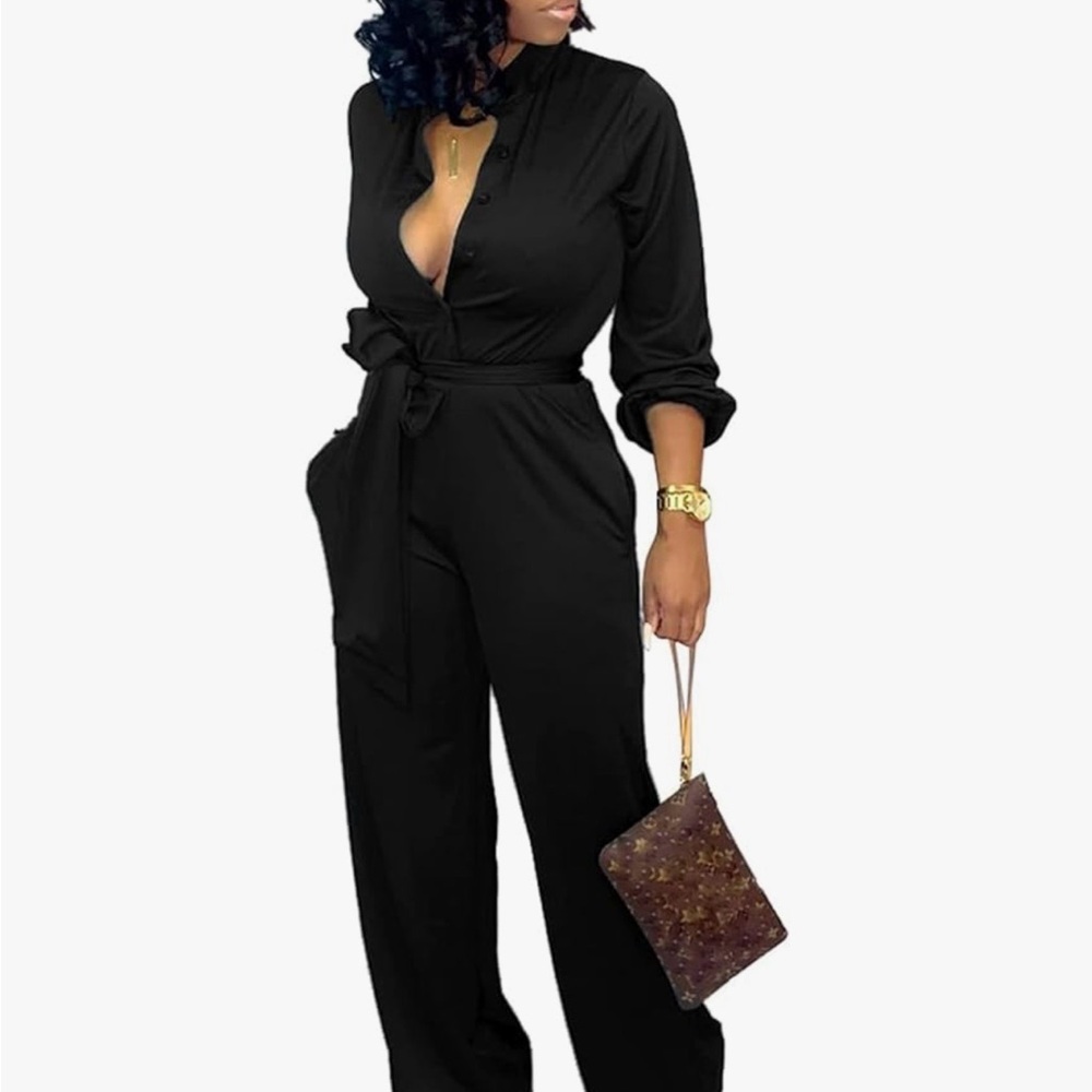 Chic Black Jumpsuit with Belted Waist